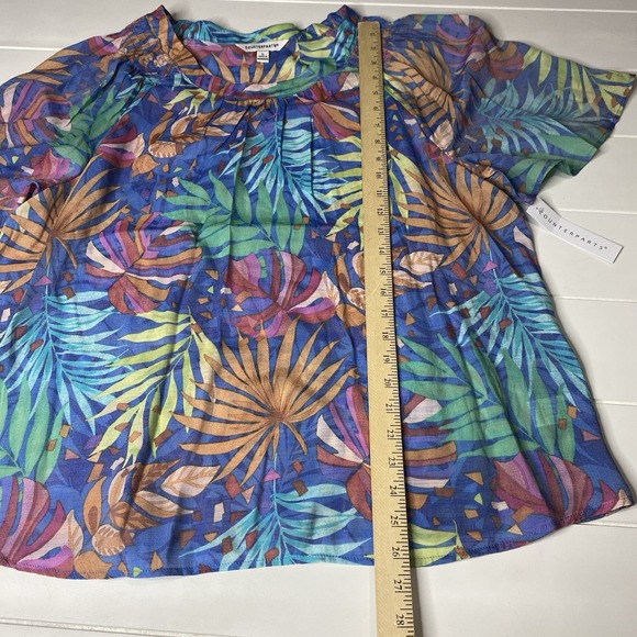 Counterparts Tropical Blouse Top Women's SZ XL Smocked Flutter Sleeve Blue Multi - Picture 11 of 16